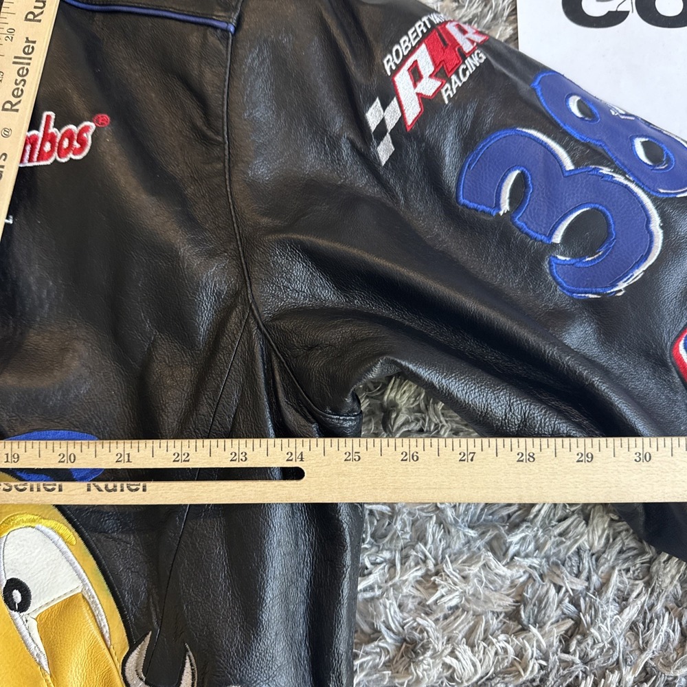 Vintage 90's JH Design M&M Black Leather Jacket Elliot Sadler #38 Men's Size XL - Picture 11 of 16